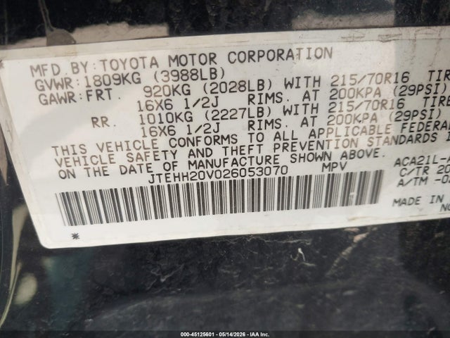 Aukcja sprzedaży 2002 Toyota Rav4, vin: JTEHH20V026053070, numer aukcji: 45125601