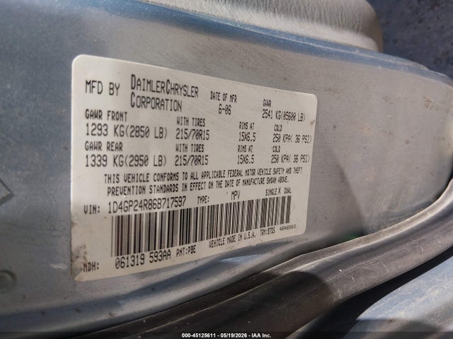 Aukcja sprzedaży 2006 Dodge Grand Caravan Se, vin: 1D4GP24R86B717597, numer aukcji: 45125611