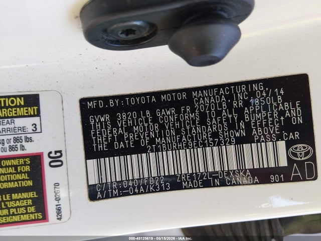 Aukcja sprzedaży 2014 Toyota Corolla S, vin: 2T1BURHE9EC157329, numer aukcji: 45125619