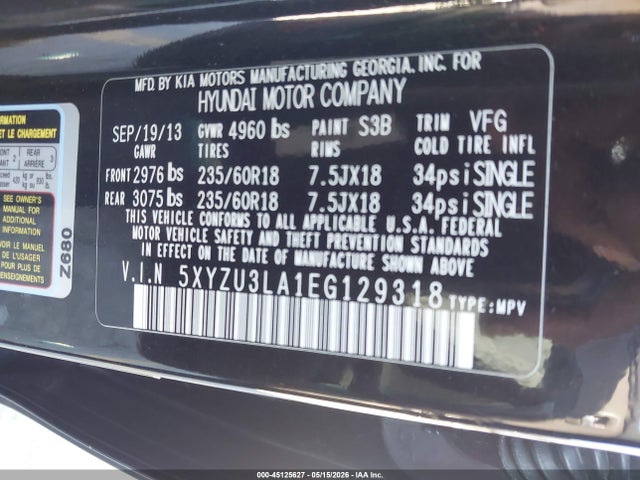 Aukcja sprzedaży 2014 Hyundai Santa Fe Sport 2.0l Turbo, vin: 5XYZU3LA1EG129318, numer aukcji: 45125627