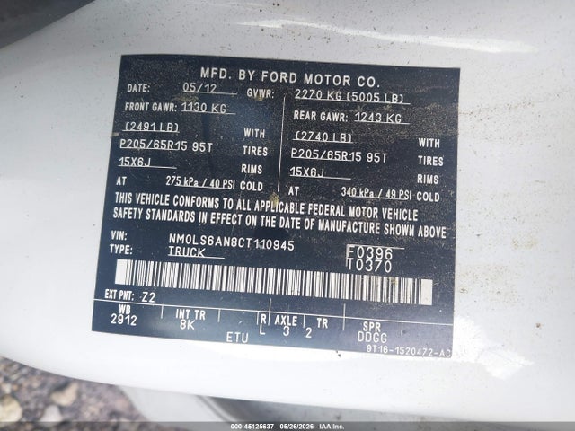 Продаж на аукціоні авто 2012 Ford Transit Connect Xl, vin: NM0LS6AN8CT110945, номер лоту: 45125637