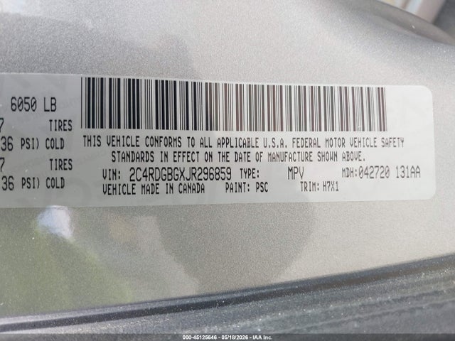 Продажа на аукционе авто 2018 Dodge Grand Caravan Se, vin: 2C4RDGBGXJR296859, номер лота: 45125646
