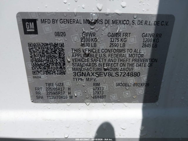 3GNAXSEV8LS724880 Chevrolet Equinox Awd Ls
