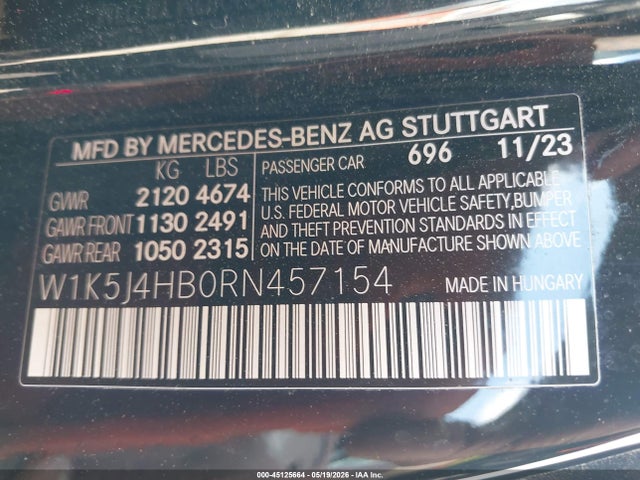 45125664 :رقم المزاد ، W1K5J4HB0RN457154 vin ، 2024 Mercedes-benz Cla 250 Coupe 4matic مزاد بيع