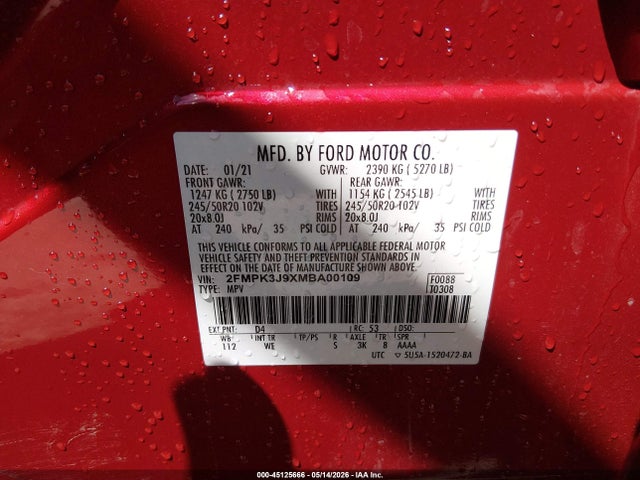 Aukcja sprzedaży 2021 Ford Edge St-line, vin: 2FMPK3J9XMBA00109, numer aukcji: 45125666