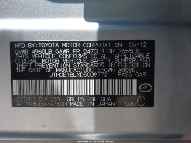 Продаж на аукціоні авто 2013 Lexus Gs 350, vin: JTHCE1BLXD5008772, номер лоту: 45125671