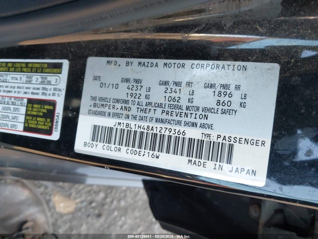 Aukcja sprzedaży 2010 Mazda Mazdaspeed3 Sport, vin: JM1BL1H48A1279366, numer aukcji: 45125681