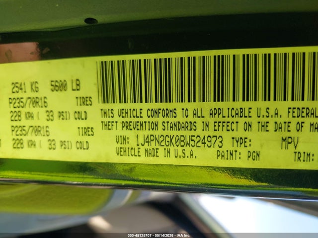 Auction sale of the 2011 Jeep Liberty Sport, vin: 1J4PN2GK0BW524973, lot number: 45125707