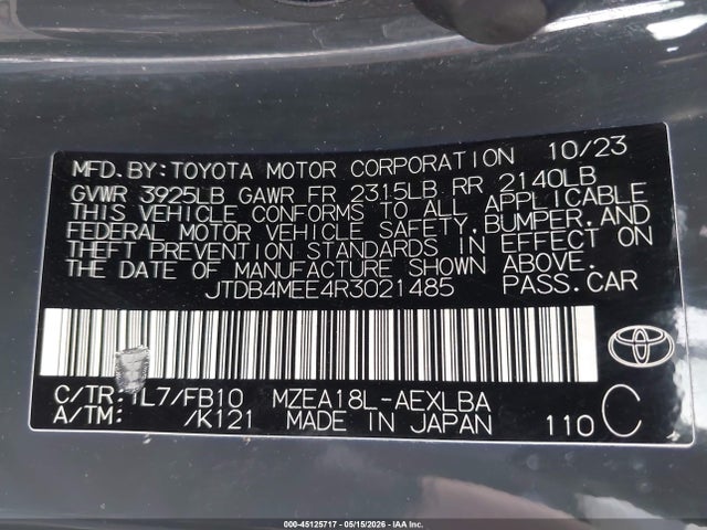Toyota COROLLA LE 2024 JTDB4MEE4R3021485 Image 9
