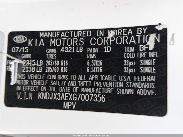 Продаж на аукціоні авто 2016 Kia Soul Ev +, vin: KNDJX3AEXG7007356, номер лоту: 45125719