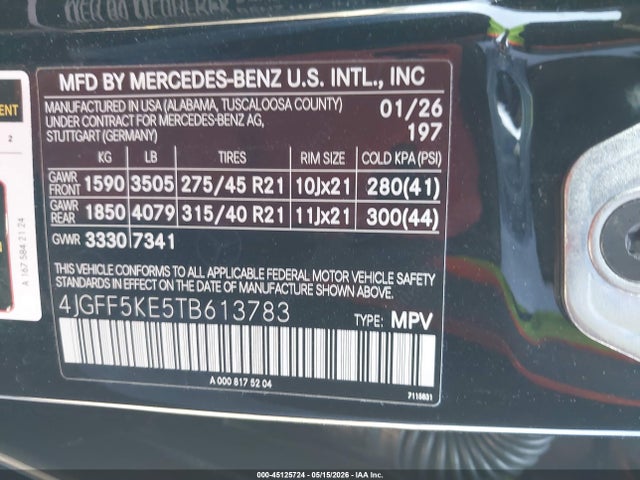 Aukcja sprzedaży 2026 Mercedes-benz Gls 450 4matic, vin: 4JGFF5KE5TB613783, numer aukcji: 45125724