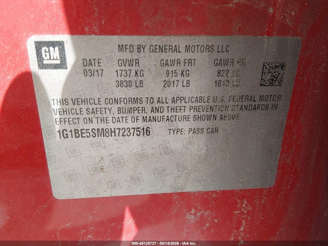 Продаж на аукціоні авто 2017 Chevrolet Cruze Lt Auto, vin: 1G1BE5SM8H7237516, номер лоту: 45125727