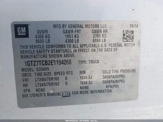 2014 Gmc Savana 3500 Work Van მანქანა იყიდება აუქციონზე, vin: 1GTZ7TCB2E1194260, აუქციონის ნომერი: 45125735
