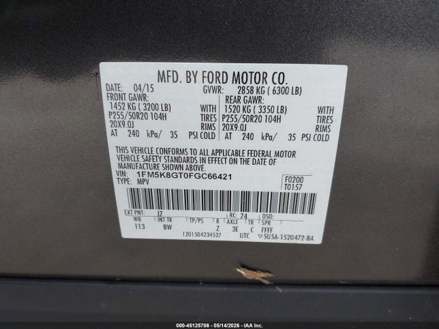1FM5K8GT0FGC66421 Ford EXPLORER SPORT