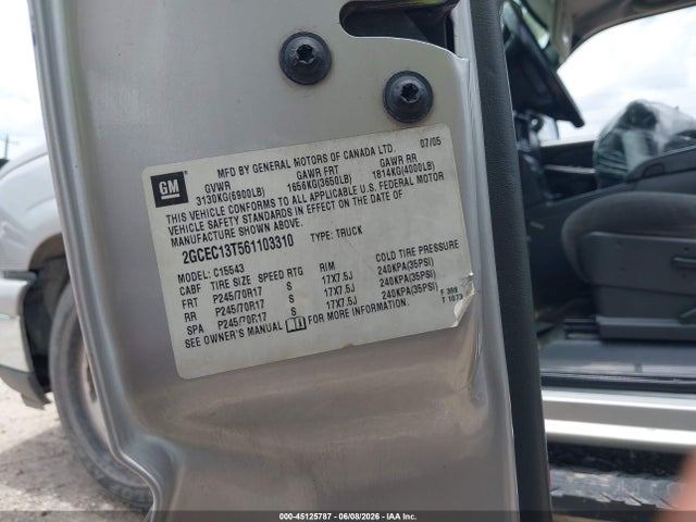 Aukcja sprzedaży 2006 Chevrolet Silverado 1500 Lt2, vin: 2GCEC13T561103310, numer aukcji: 45125787