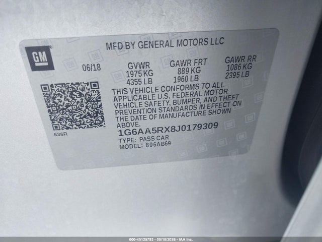 Продажа на аукционе авто 2018 Cadillac Ats Standard, vin: 1G6AA5RX8J0179309, номер лота: 45125793