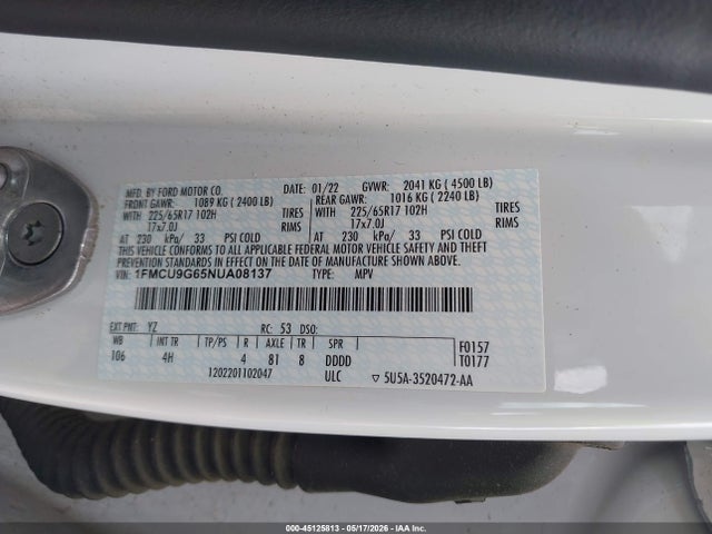 1FMCU9G65NUA08137 Ford ESCAPE SE