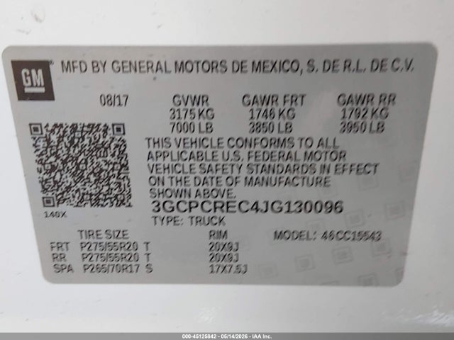 3GCPCREC4JG130096 Chevrolet Silverado 1500 1lt