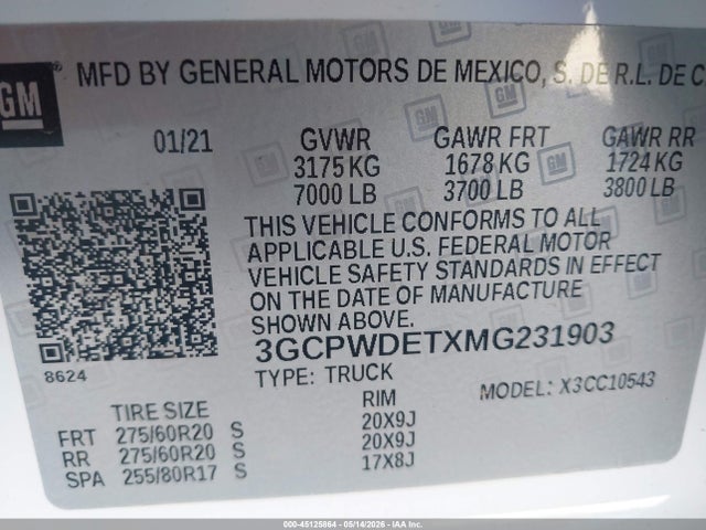 3GCPWDETXMG231903 Chevrolet Silverado 1500 2wd Short Bed Rst