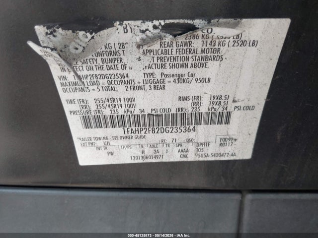 45125873 :رقم المزاد ، 1FAHP2F82DG235364 vin ، 2013 Ford Taurus Limited مزاد بيع