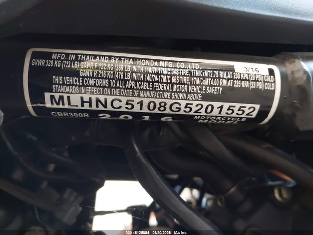 Honda Cbr300 R 2016 MLHNC5108G5201552 Image 10