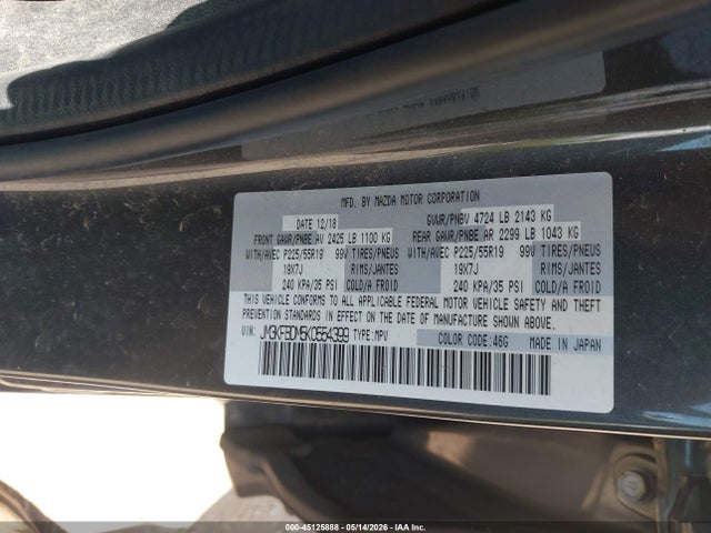 45125888 :رقم المزاد ، JM3KFBDM5K0554399 vin ، 2019 Mazda Cx-5 Grand Touring مزاد بيع