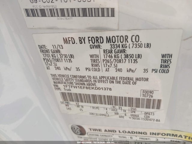 Aukcja sprzedaży 2014 Ford F-150 Xl, vin: 1FTFW1EF8EKD01378, numer aukcji: 45125896