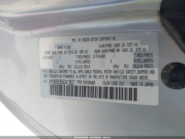 2005 Mazda Mx-5 Miata Ls მანქანა იყიდება აუქციონზე, vin: JM1NB353550413527, აუქციონის ნომერი: 45125898