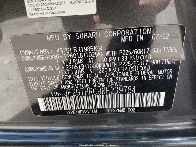 JF2GTHRC9NH239784 Subaru Crosstrek Sport