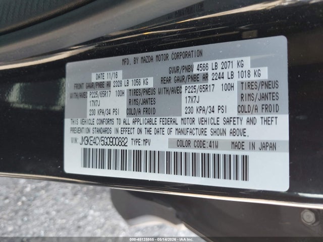 45125955 :رقم المزاد ، JM3KE4CY5G0900882 vin ، 2016 Mazda Cx-5 Touring مزاد بيع