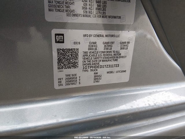 45125958 :رقم المزاد ، 1GTPHDED1TZ311723 vin ، 2026 Gmc Sierra 1500 , Short Bed, Slt, Rwd مزاد بيع