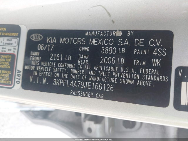 3KPFL4A79JE166126 KIA FORTE LX