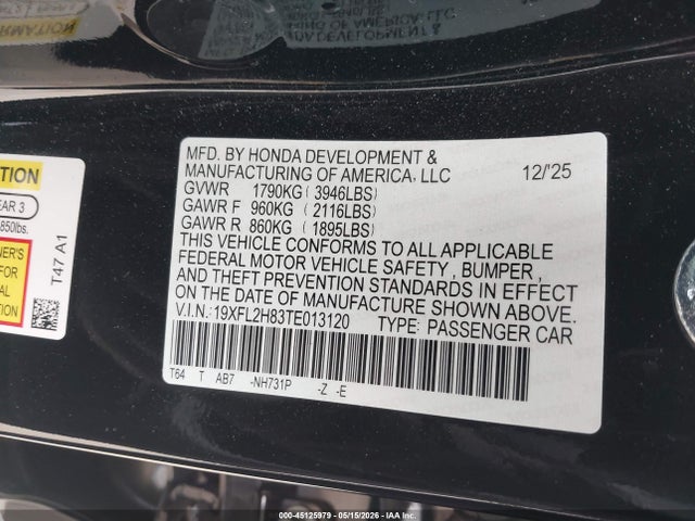 Honda Civic Sport 2026 19XFL2H83TE013120 Image 9