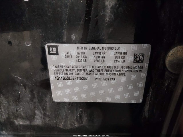 Продаж на аукціоні авто 2014 Chevrolet Malibu 1ls, vin: 1G11B5SL6EF105352, номер лоту: 45125988