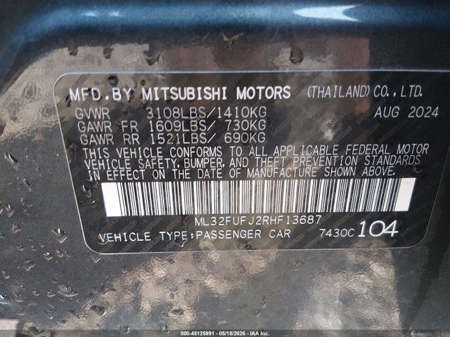 Продажа на аукционе авто 2024 Mitsubishi Mirage G4 Black Edition/es/le, vin: ML32FUFJ2RHF13687, номер лота: 45125991