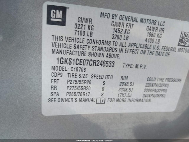 Продаж на аукціоні авто 2012 Gmc Yukon Slt, vin: 1GKS1CE07CR246533, номер лоту: 45126008