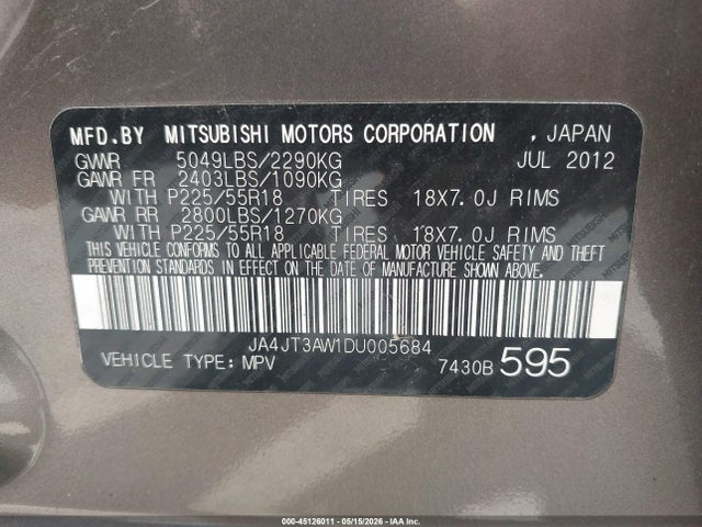 Aukcja sprzedaży 2013 Mitsubishi Outlander Se, vin: JA4JT3AW1DU005684, numer aukcji: 45126011