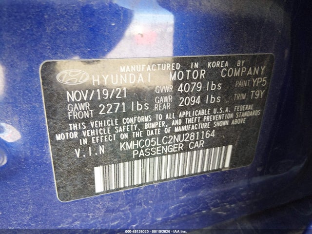 Продаж на аукціоні авто 2022 Hyundai Ioniq Hybrid Limited, vin: KMHC05LC2NU281164, номер лоту: 45126020