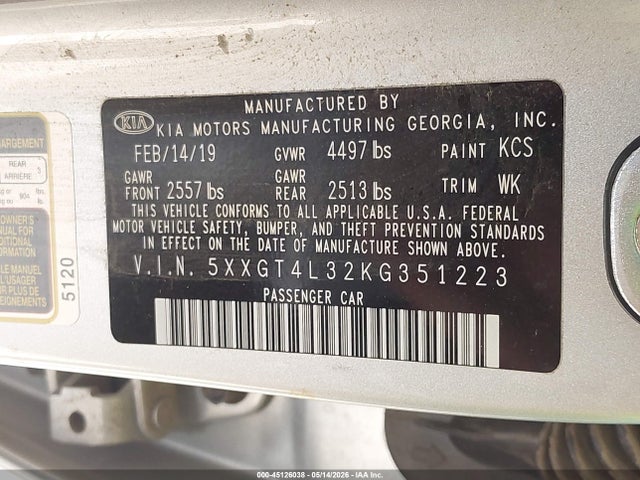 KIA Optima Lx 2019 5XXGT4L32KG351223 Image 9