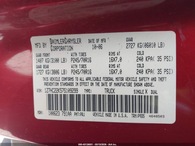Aukcja sprzedaży 2007 Mitsubishi Raider Ls, vin: 1Z7HC22K57S109299, numer aukcji: 45126051