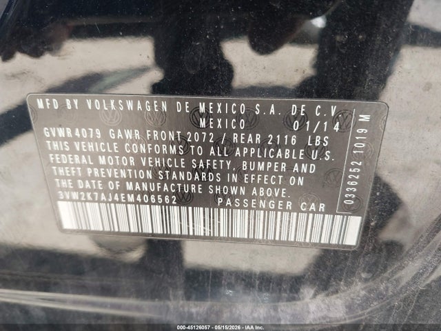 Продажа на аукционе авто 2014 Volkswagen Jetta 2.0l S, vin: 3VW2K7AJ4EM406562, номер лота: 45126057