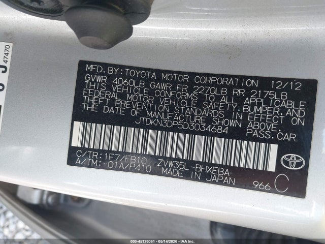 Продажа на аукционе авто 2013 Toyota Prius Plug-in, vin: JTDKN3DP5D3034684, номер лота: 45126061