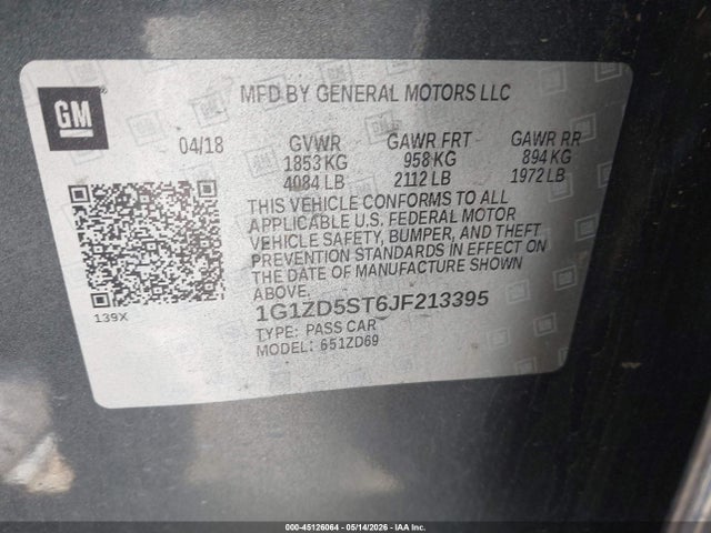 1G1ZD5ST6JF213395 Chevrolet MALIBU LT