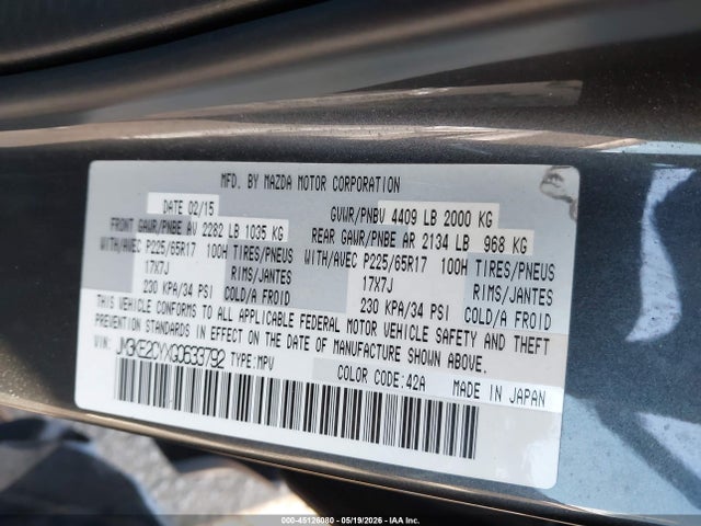 Aukcja sprzedaży 2016 Mazda Cx-5 Touring, vin: JM3KE2CYXG0633792, numer aukcji: 45126080
