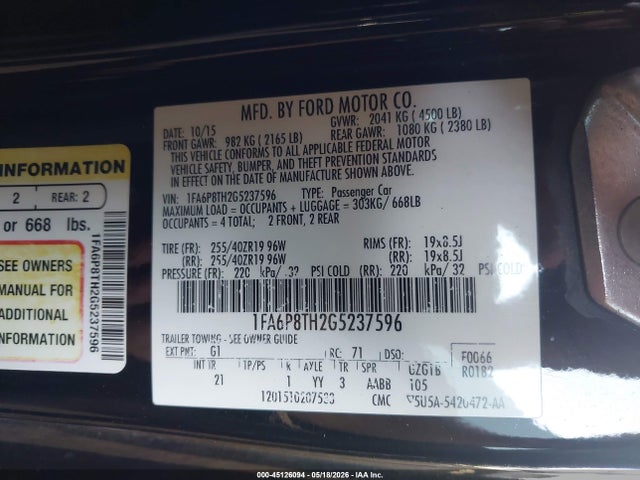 Продаж на аукціоні авто 2016 Ford Mustang Ecoboost, vin: 1FA6P8TH2G5237596, номер лоту: 45126094
