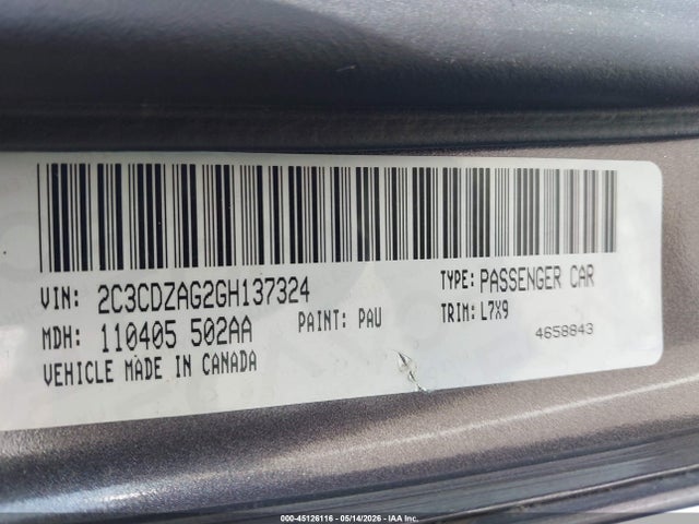 2016 Dodge Challenger Sxt მანქანა იყიდება აუქციონზე, vin: 2C3CDZAG2GH137324, აუქციონის ნომერი: 45126116