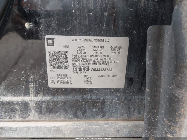 1GNERGKW0JJ128733 Chevrolet Traverse 1lt