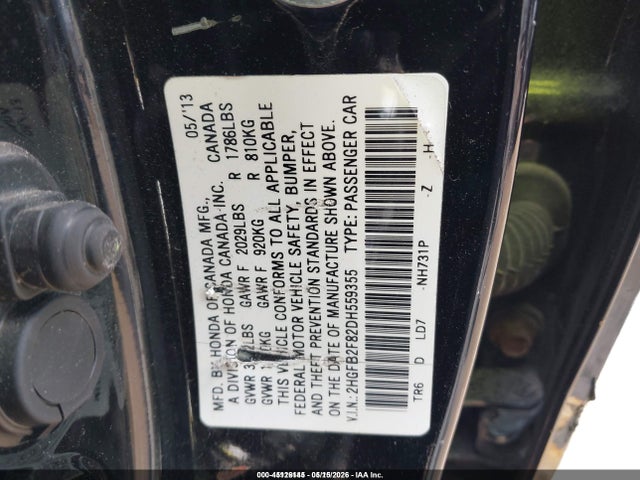 2013 Honda Civic Ex მანქანა იყიდება აუქციონზე, vin: 2HGFB2F82DH559355, აუქციონის ნომერი: 45126145