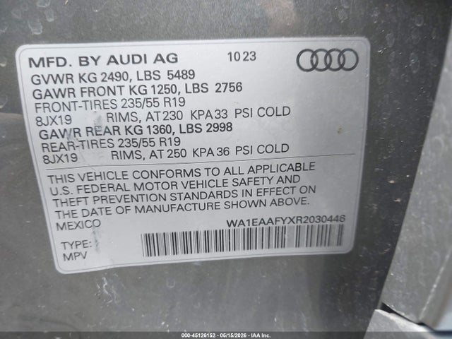 Продажа на аукционе авто 2024 Audi Q5 Premium Plus 45 Tfsi S Line Quattro, vin: WA1EAAFYXR2030446, номер лота: 45126152
