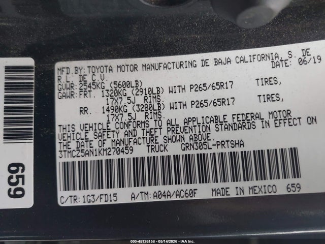 3TMCZ5AN1KM270459 Toyota Tacoma Trd Sport